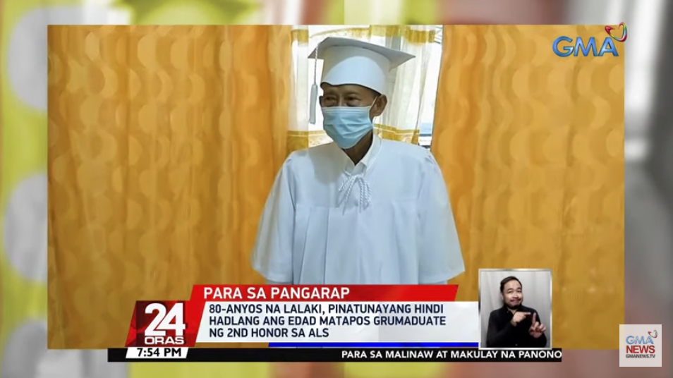 Lolo Teofilo graduates with honors from junior high school (Photo / Retrieved from GMA News)
